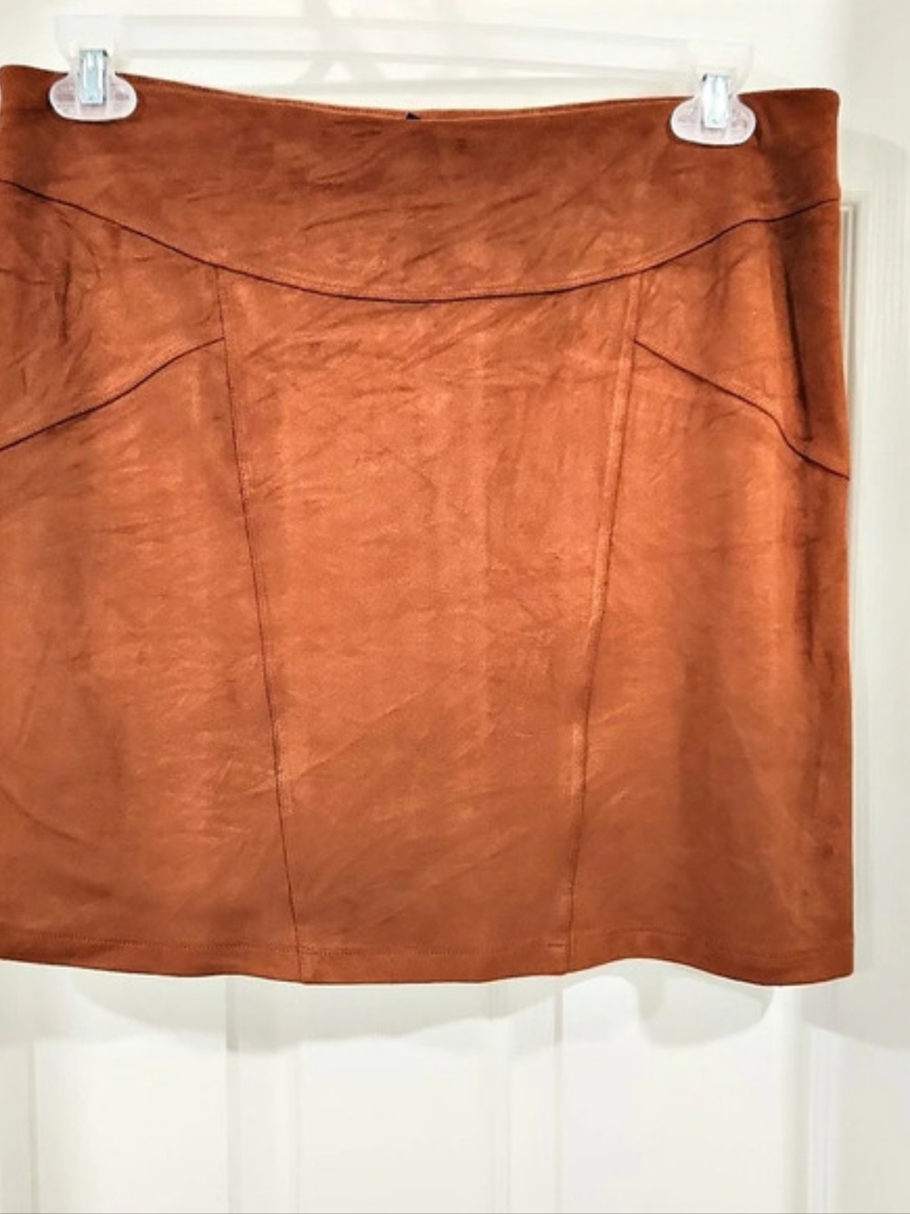 Express Faux Suede Mini Skirt Brown Paneled Boho High Waist Retro Women's Size L